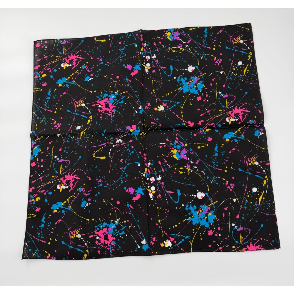 Vintage Style Neon Paint Splatter Bandana Black 80s 90s Retro Cotton Headwrap